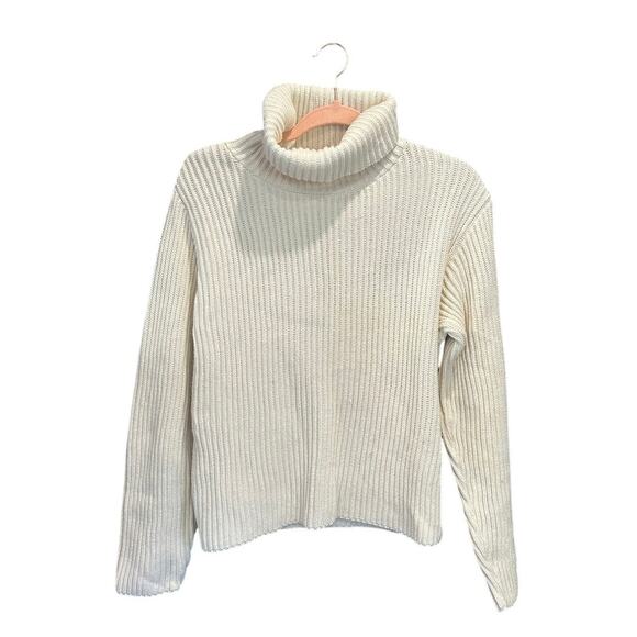 Vintage 90s Cream Ribbed Chunky Knit Oversized Classic Coastal Beatnik Sweater S - Picture 2 of 9